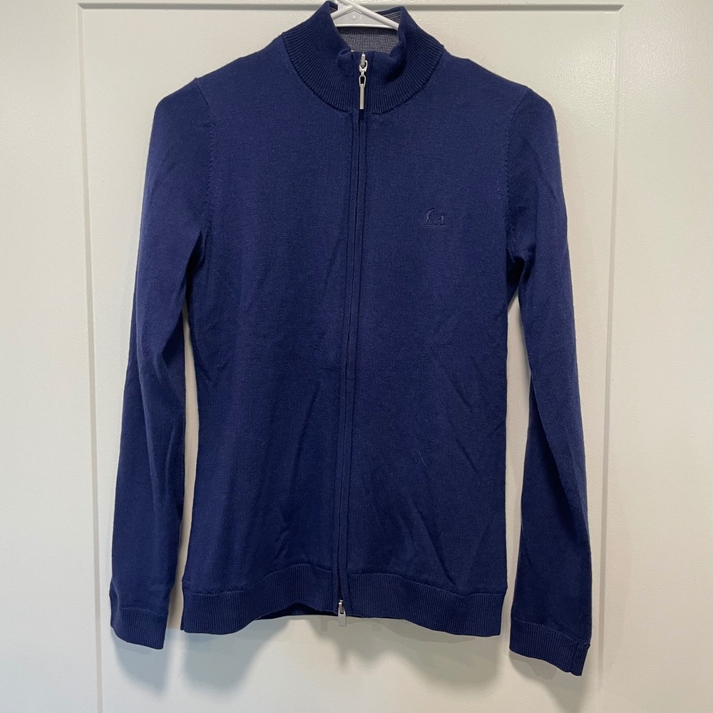 Clover by Bobby Jones Navy Blue 100% Extrafine Wool Full Zip Sweater Womens S